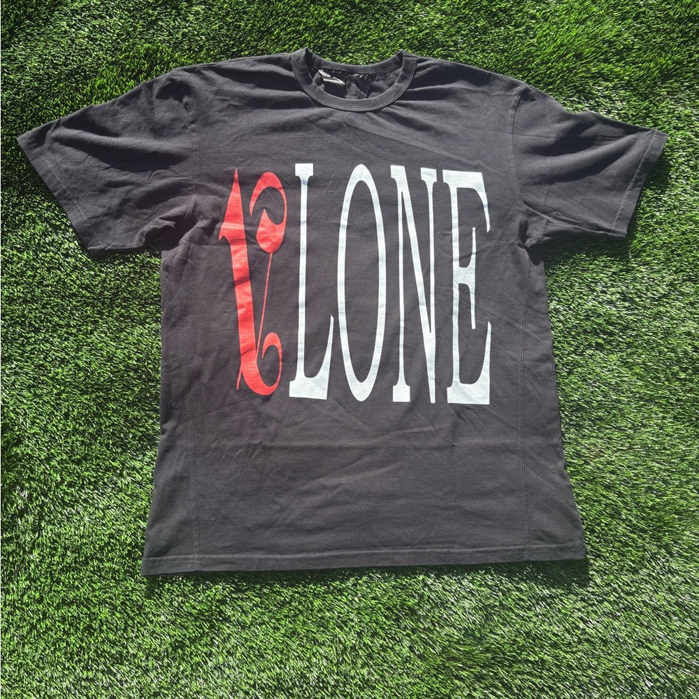 Vlone x Palm Angels Collab Black T-Shirt with Red and White Logo